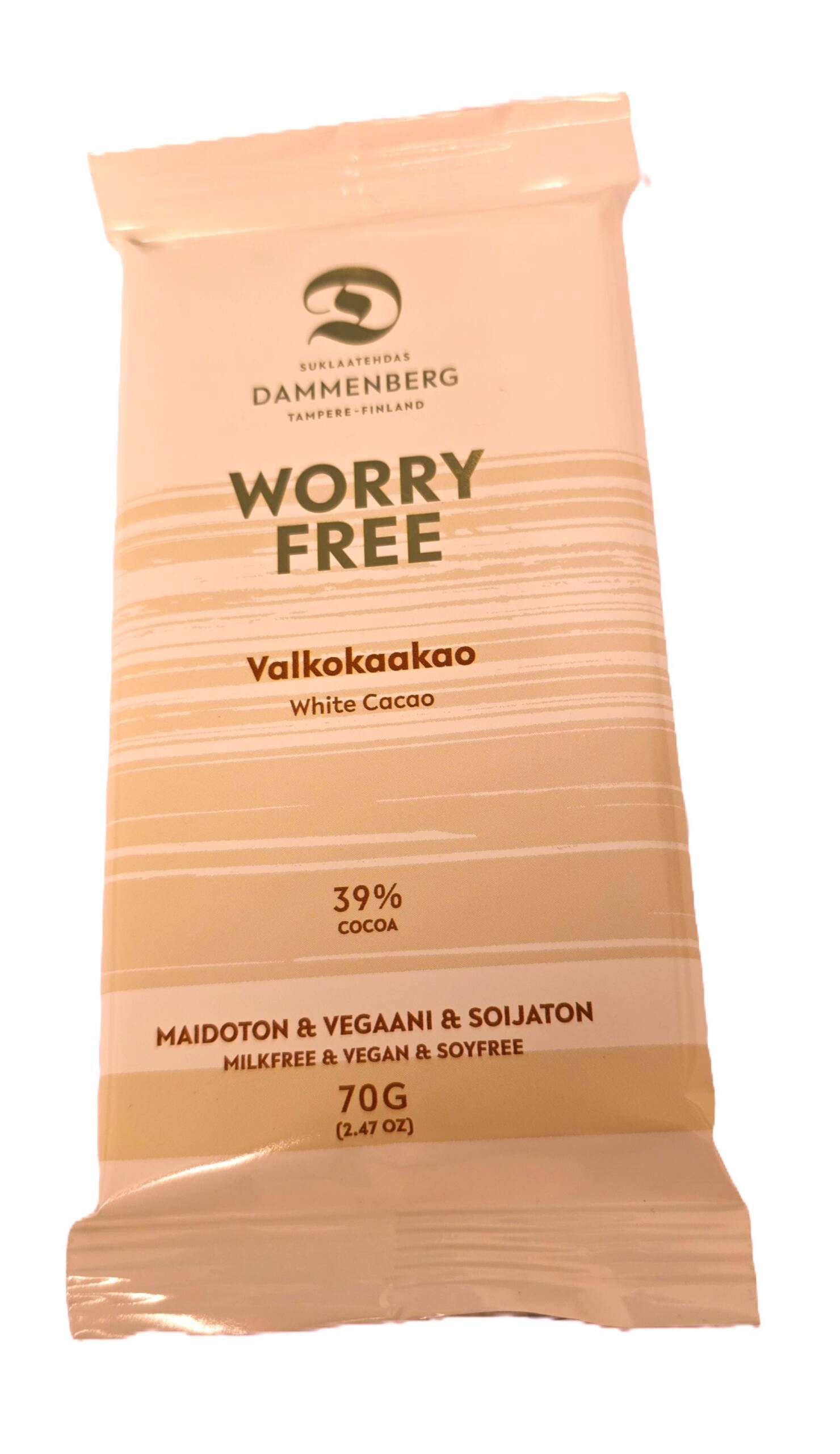 Worry free maidoton, soijaton 39 % valko kaakaolevy 70g